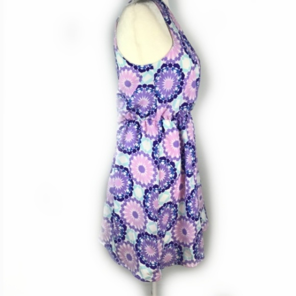 White & Purple Geometric Pattern Sleeveless Dress - Picture 3 of 7